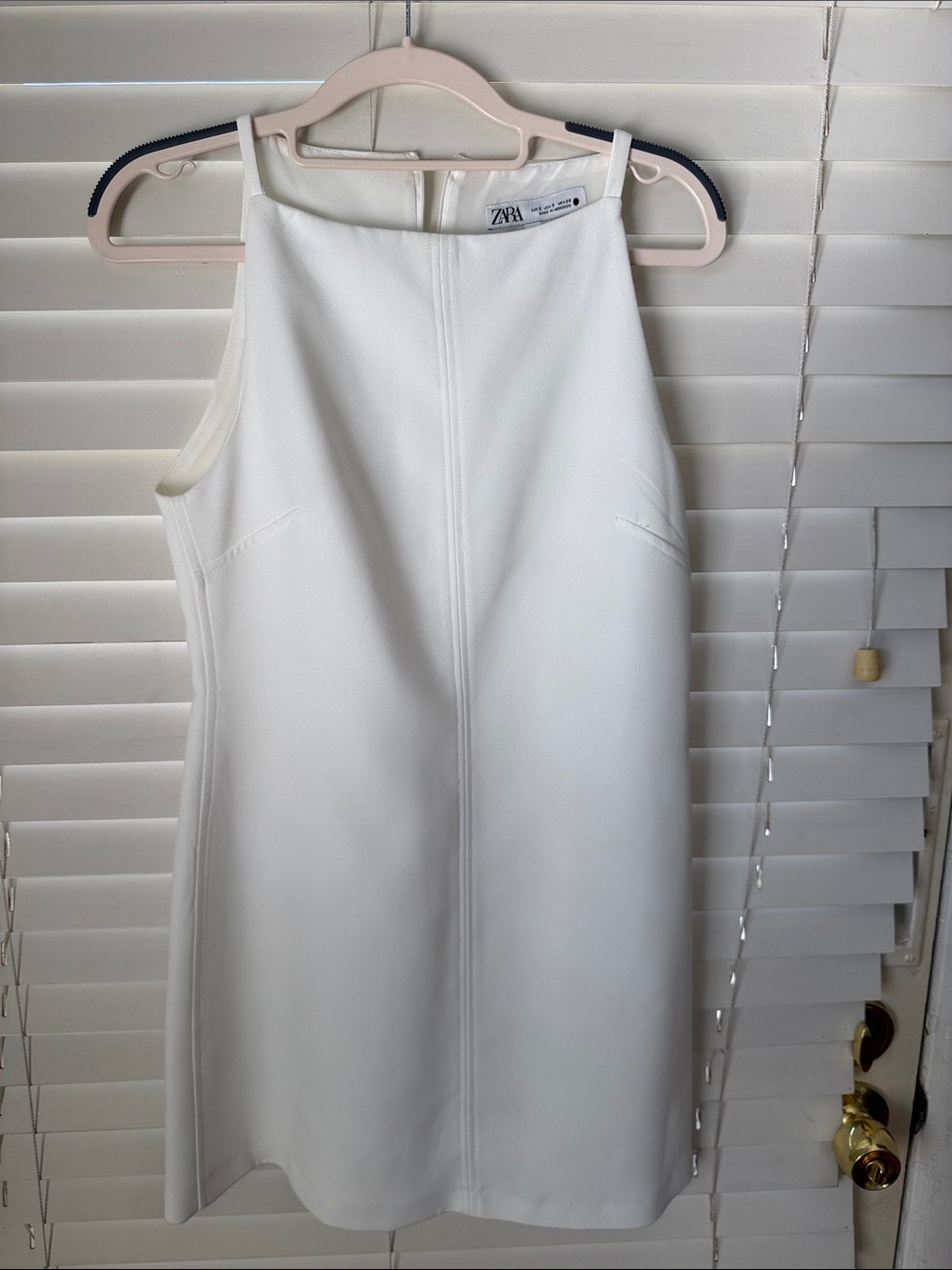 Zara White High-Neck Mini Dress